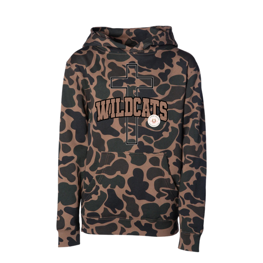 Wildcats with cross duck camo hoodie -adult