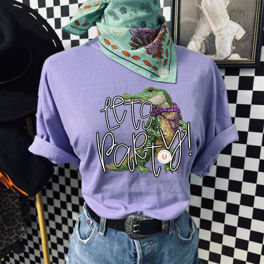 Lets party gator faux rhinestone tee